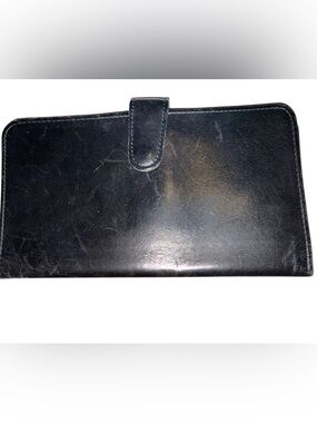 Coach Black Leather Bifold Wallet Checkbook Cover Pen Loop